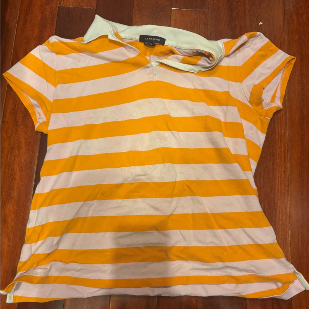 Lands' End Kids Orange and White Striped Polo Shirt